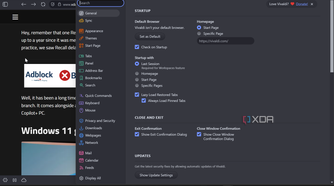 Shows Vivaldi preferences for the browser