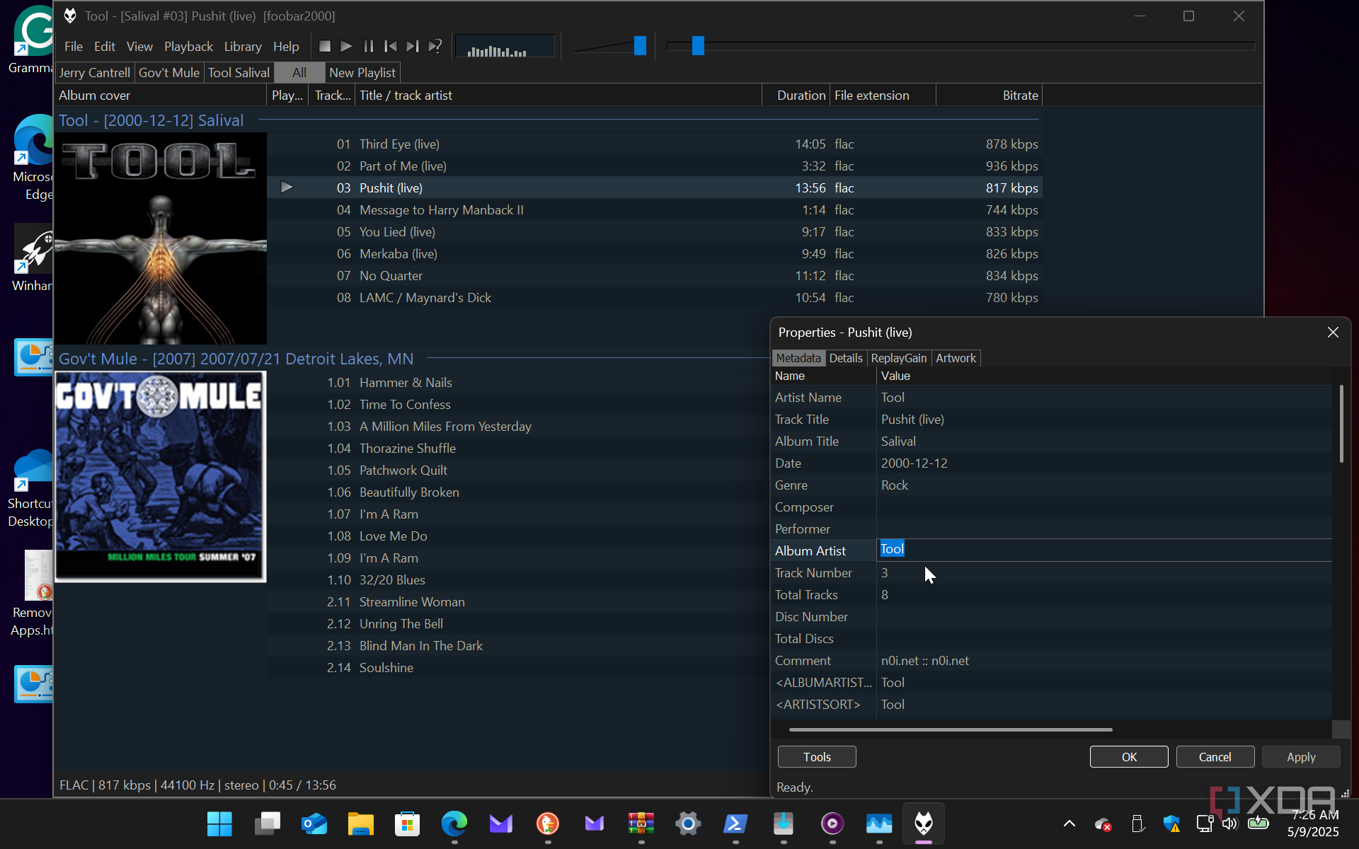 Shows album properties in Foobar2000