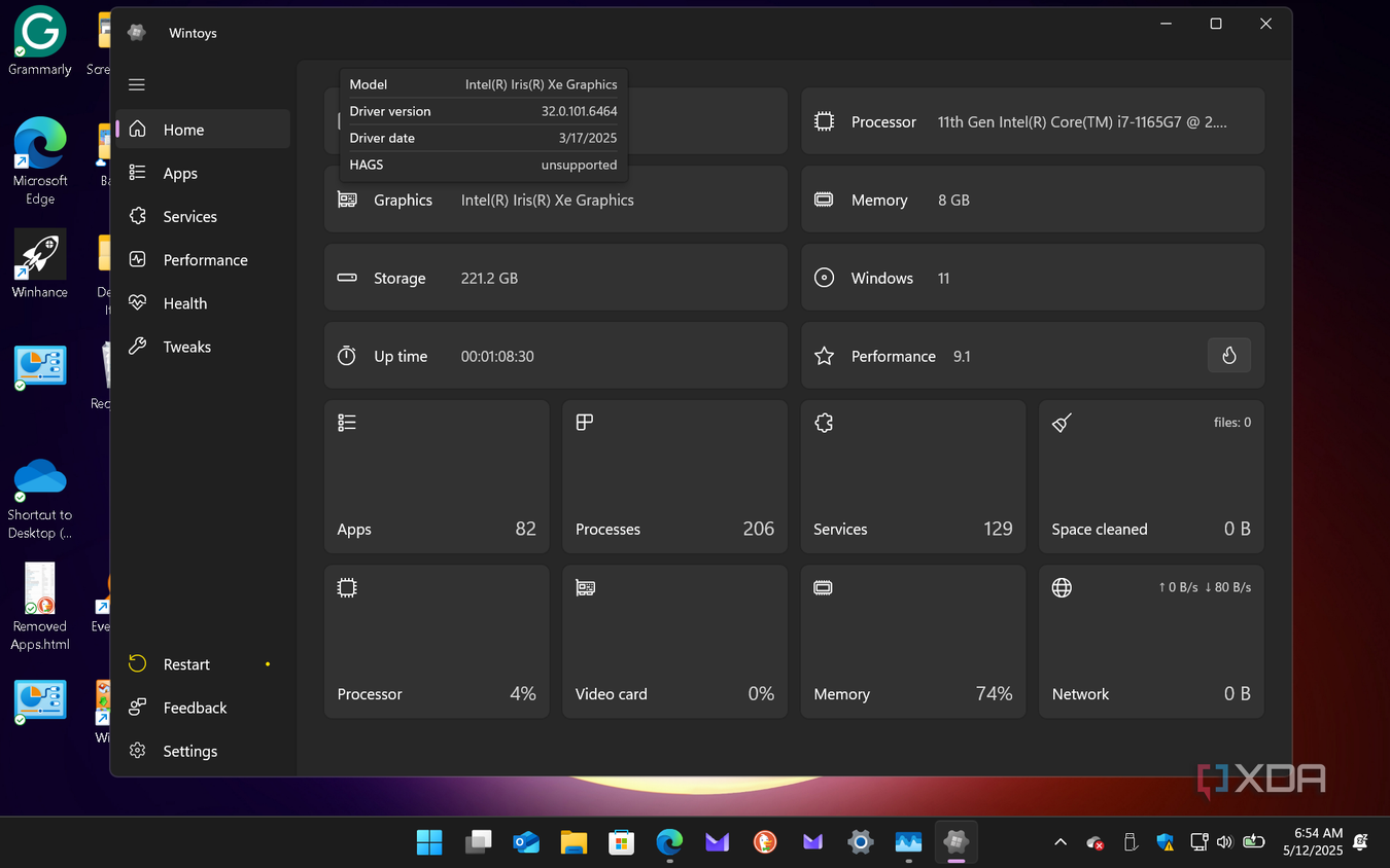 Shows GPU drivers on Wintoys home screen