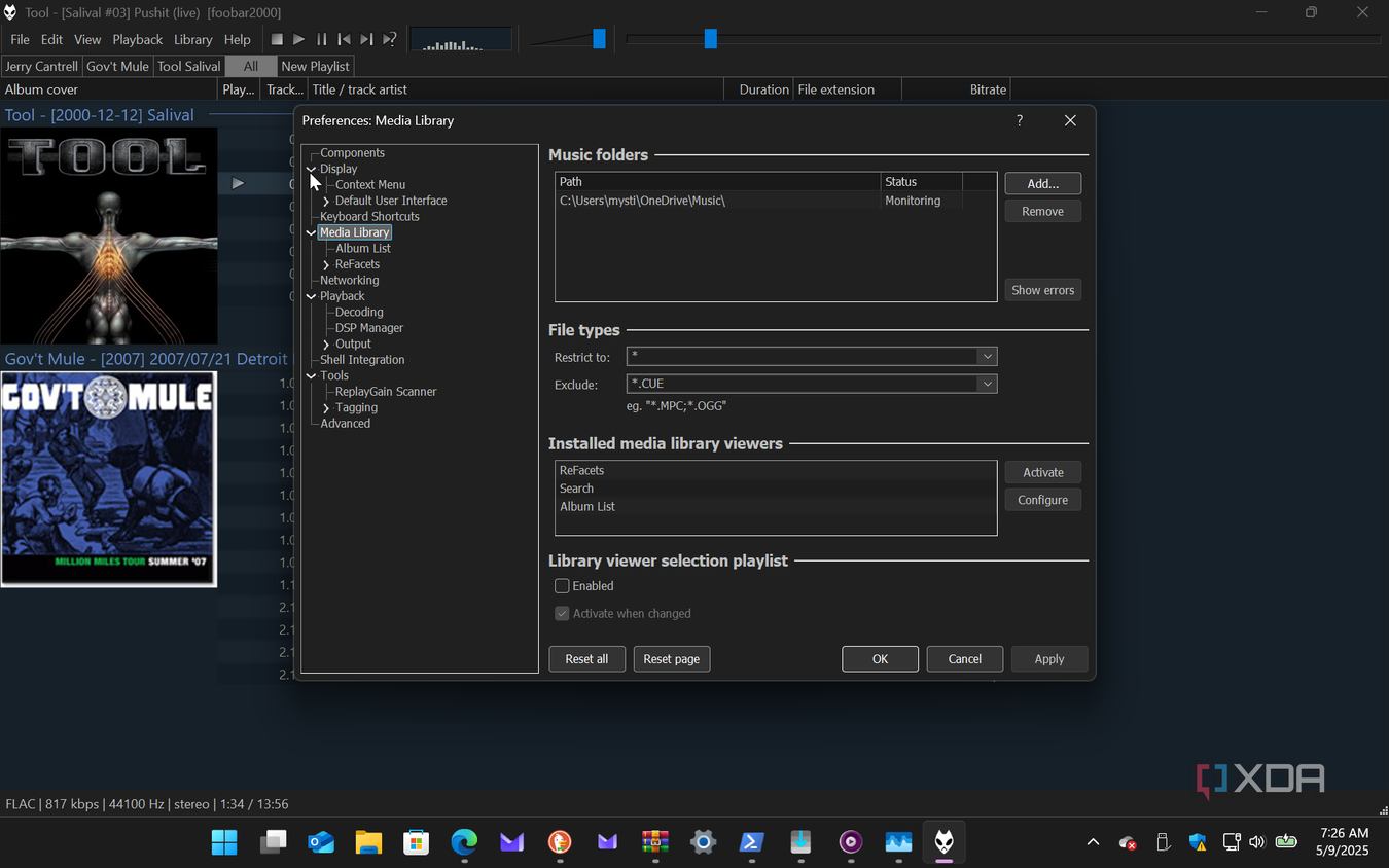 Shows Foobar2000 preferences no ad interface