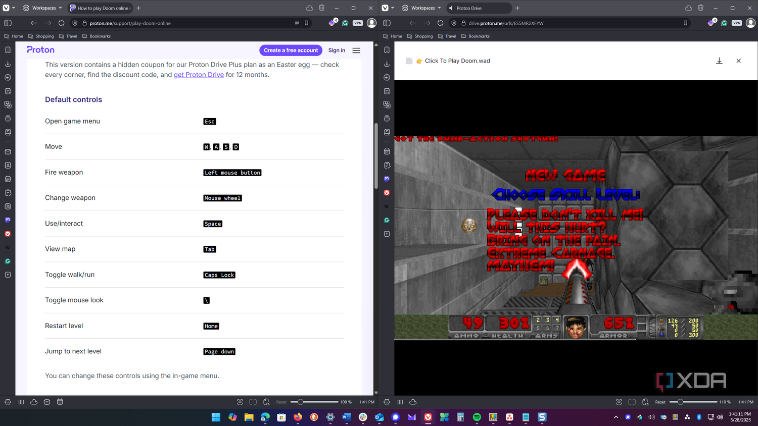 Shows Doom in Proton Drive controls and menu