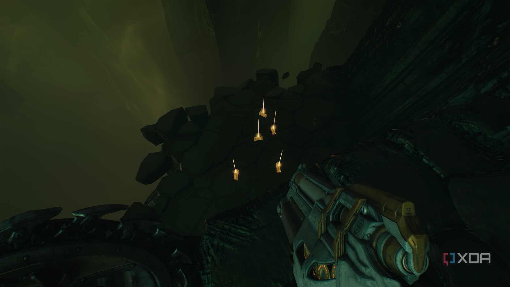 A lower platform with a bunch of gold bars in chapter 15 of Doom: The Dark Ages.