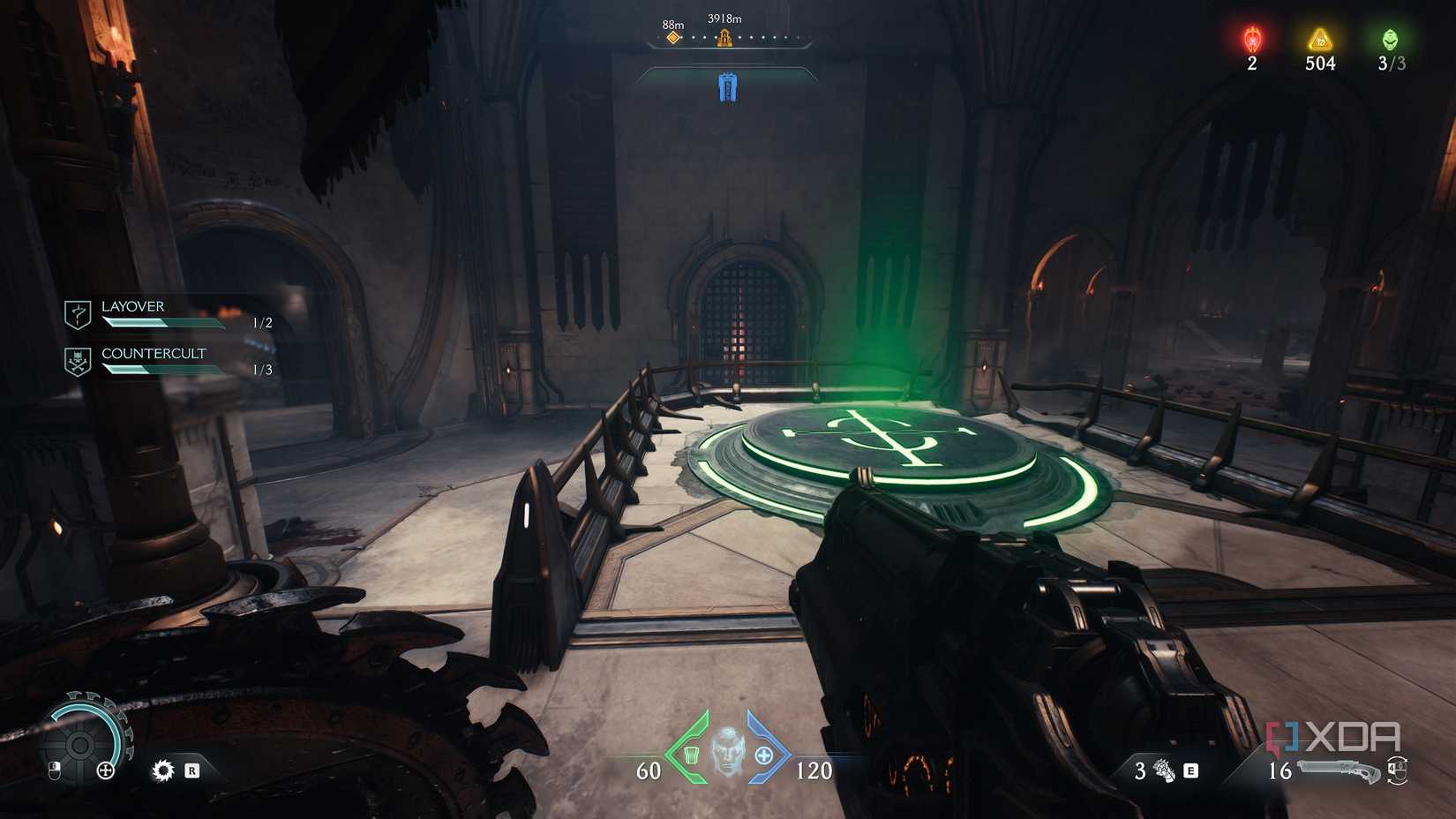 A green plate switch in the floor in Doom: The Dark Ages.