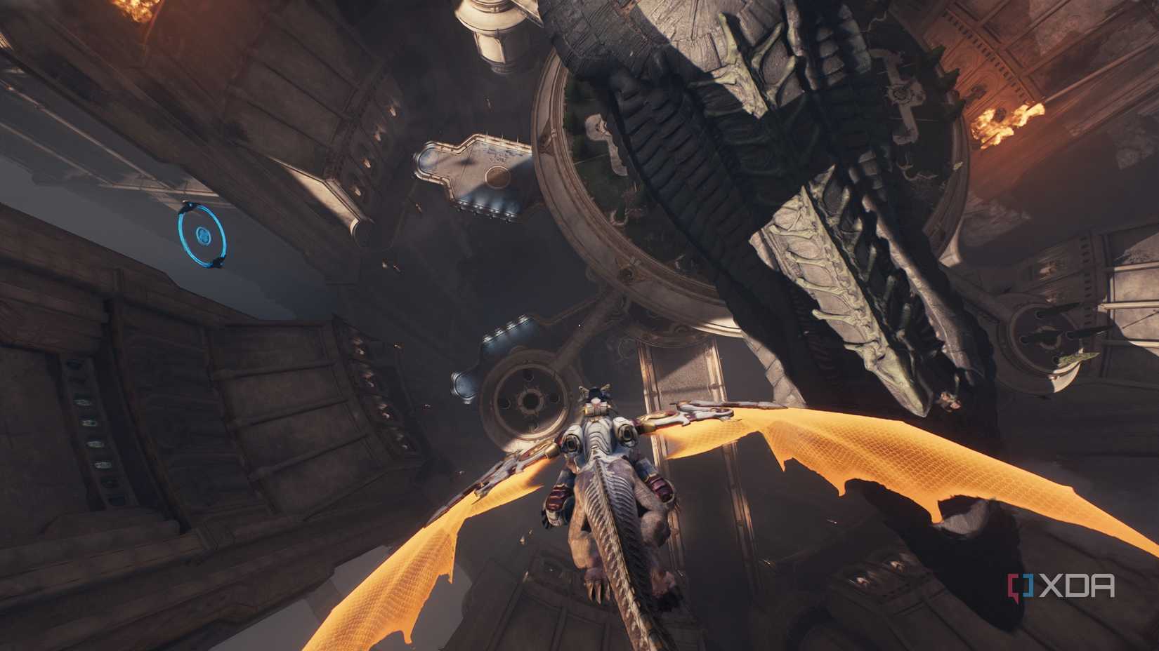 Serrat the dragon flying downwards in Doom: The Dark Ages.