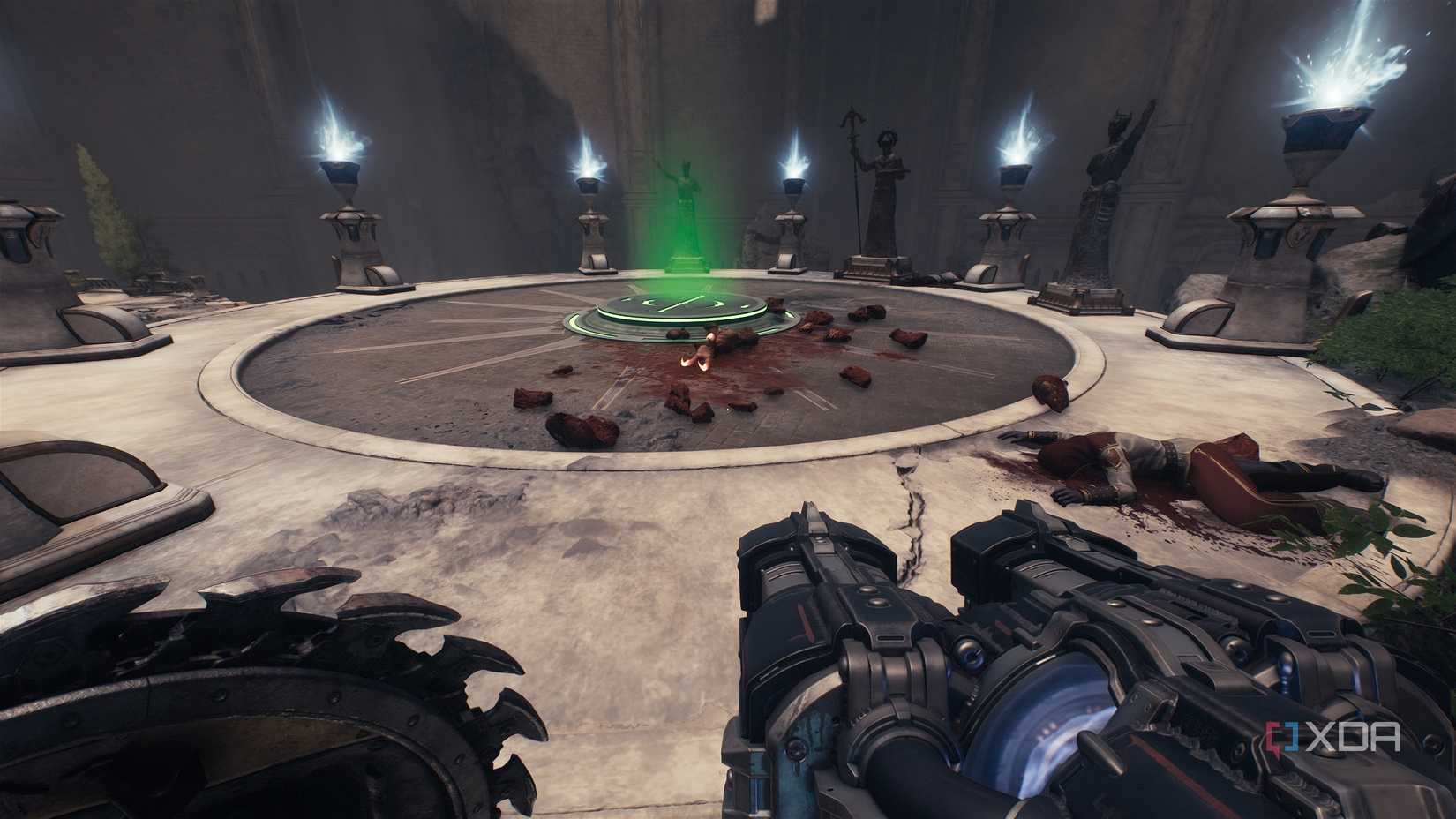 A green switch plate in the ground in Doom: The Dark Ages.