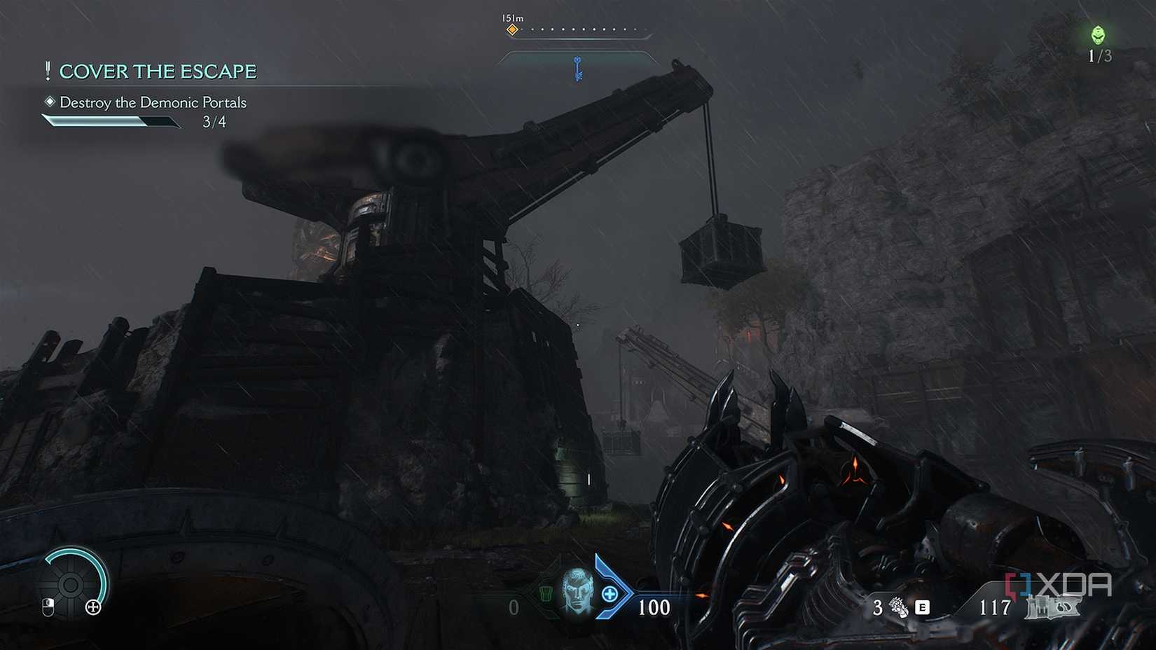 A large crane in Doom: The Dark Ages.