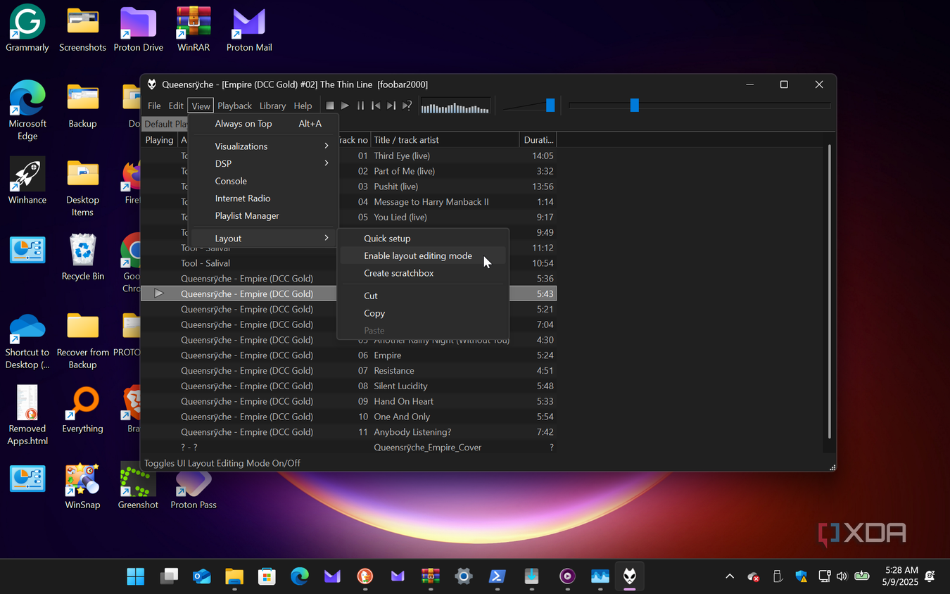 Shows enabling layout for editing foobar2000