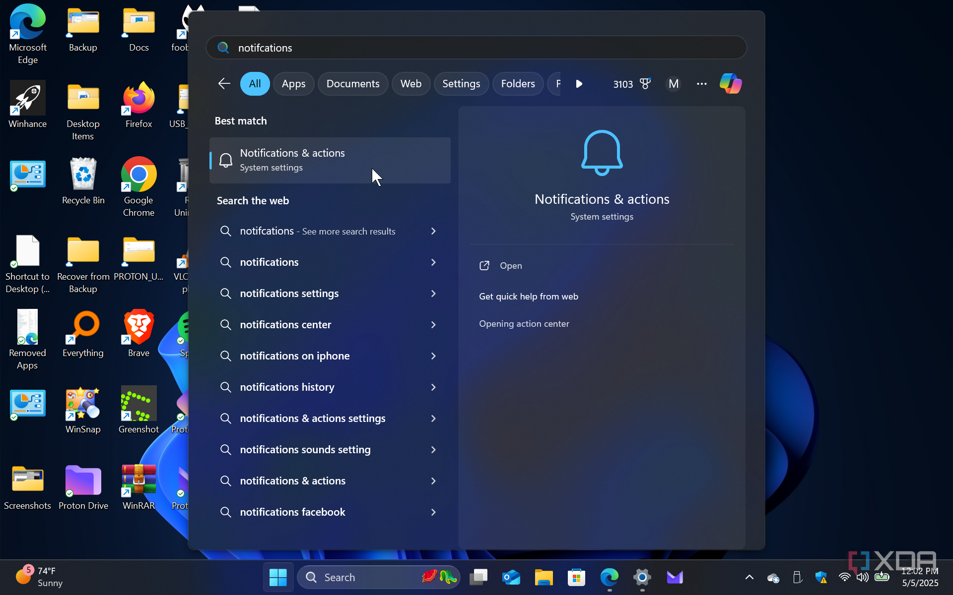 Shows settings app in the Start menu on Windows 11