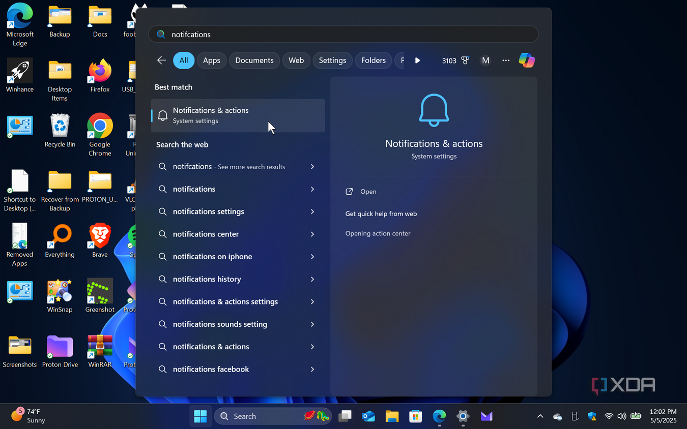 Shows settings app in the Start menu on Windows 11