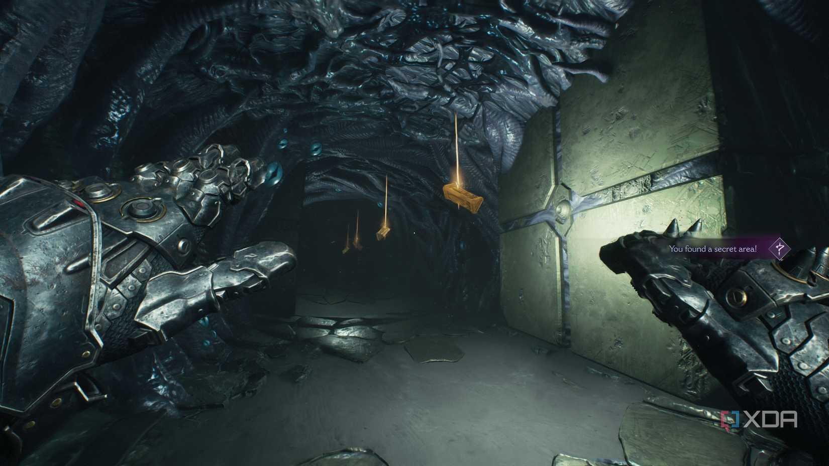 Secret area 6 and a floating trail of gold bars in chapter 15 of Doom: The Dark Ages.