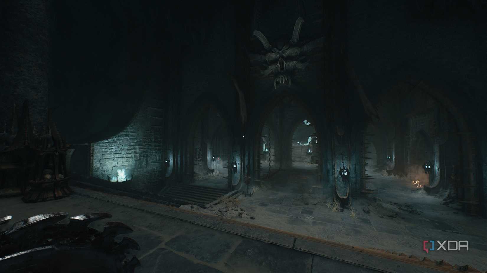 A big arena with a huge skull on the wall in chapter 19 of Doom: The Dark Ages.