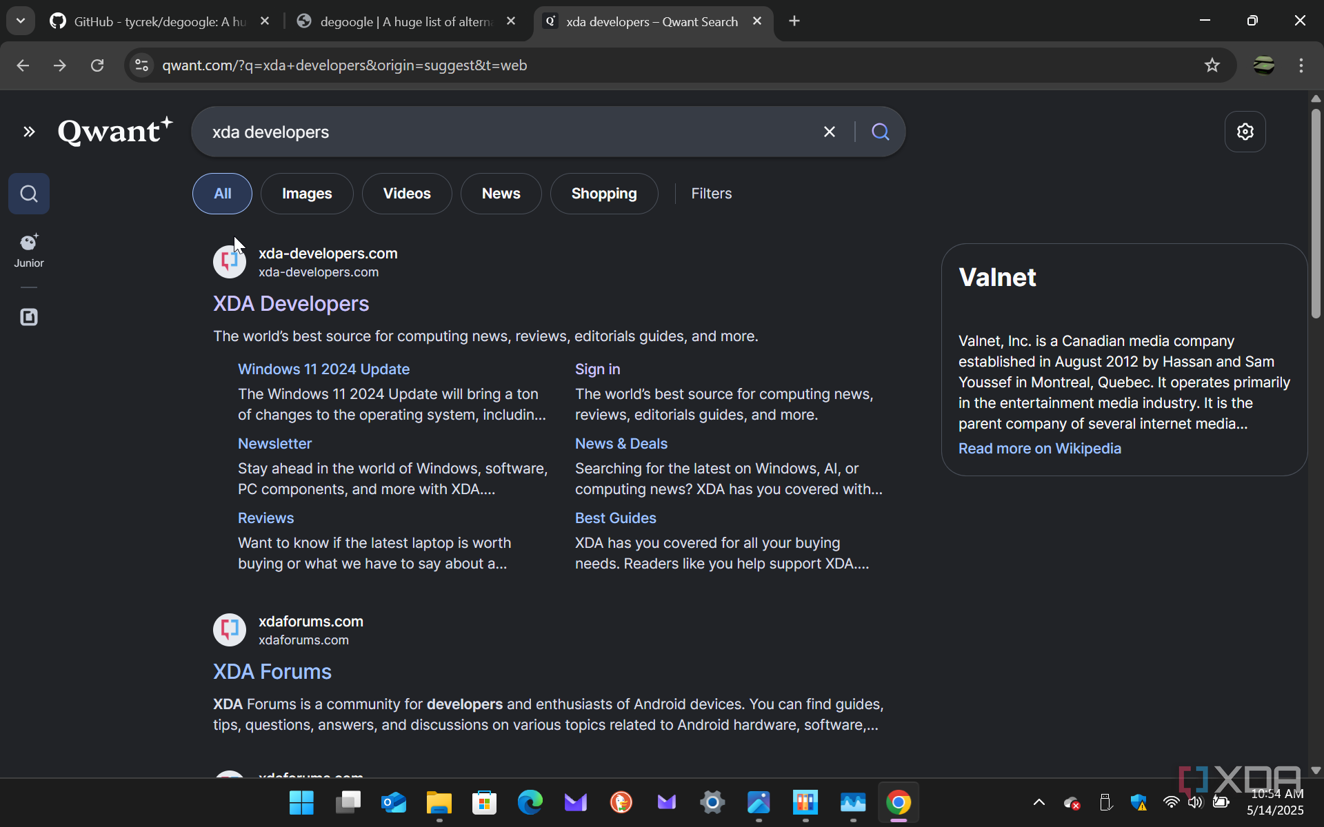 Shows Qwant search engine in Chrome