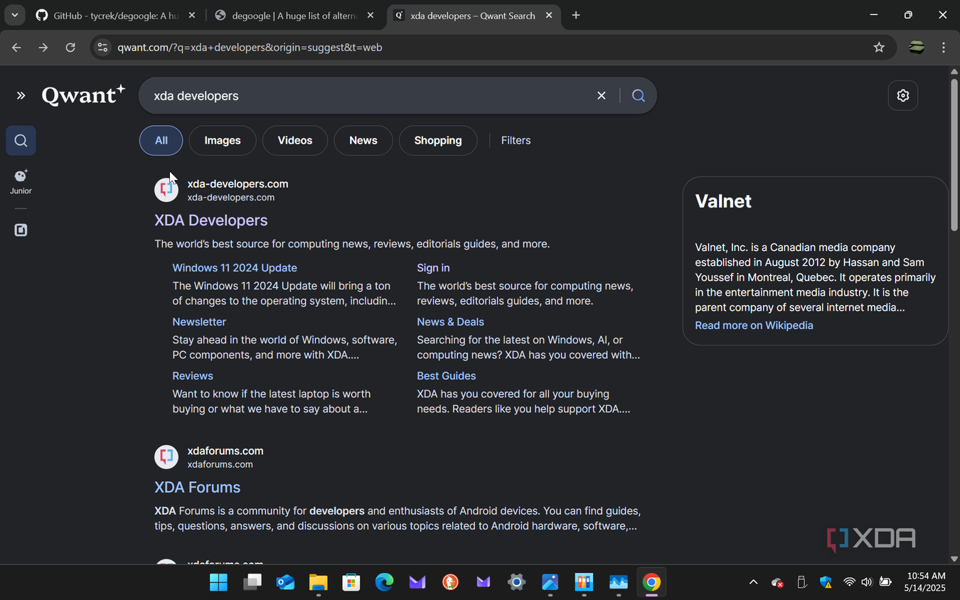 Shows Qwant search engine in Chrome