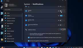 Shows system notifications in the Settings app