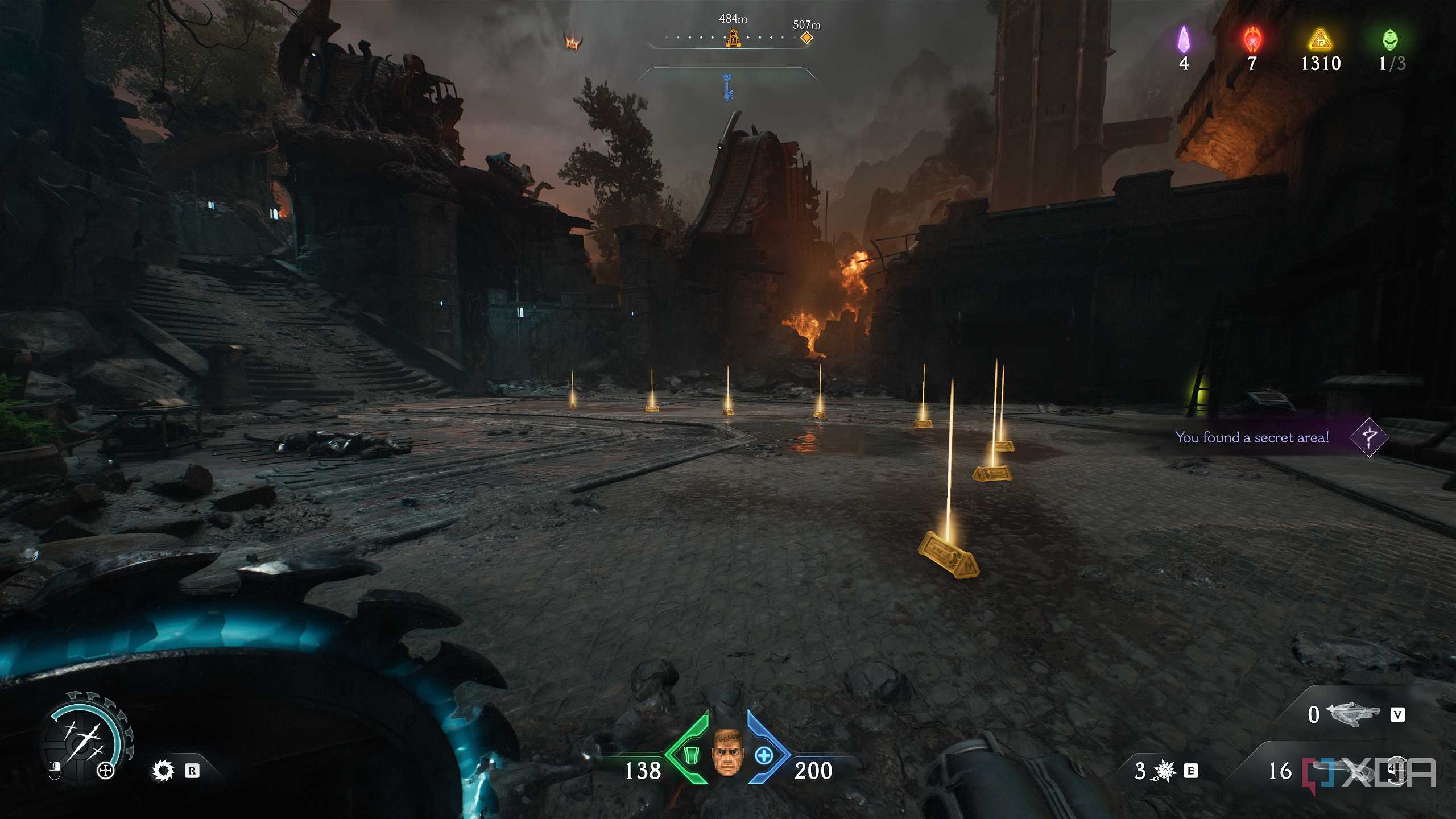 Trail of gold in a secret area in chapter 20 of Doom: The Dark Ages.
