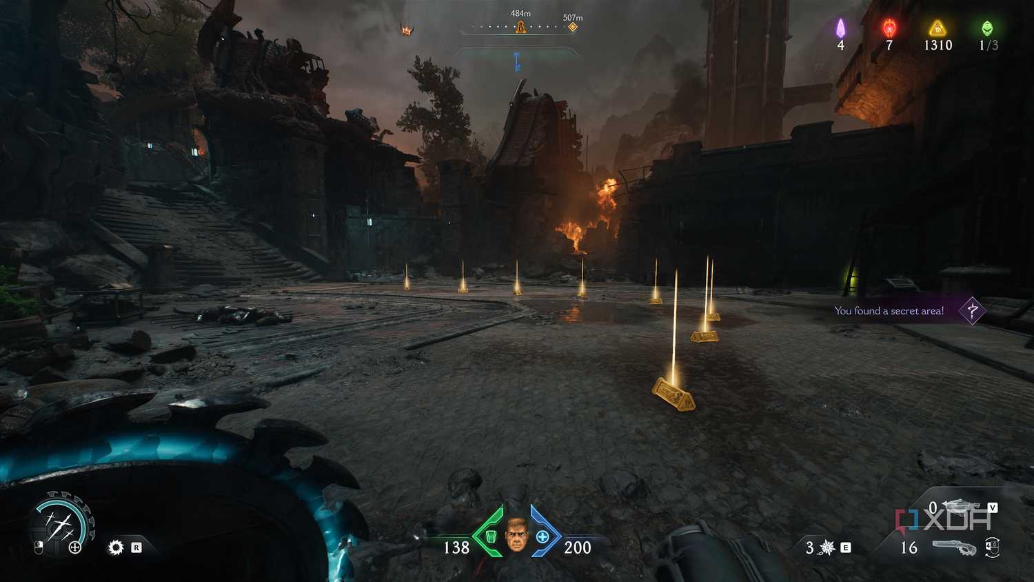 Trail of gold in a secret area in chapter 20 of Doom: The Dark Ages.