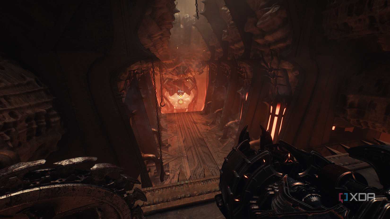 A fire-marked ship exit in Doom: The Dark Ages.