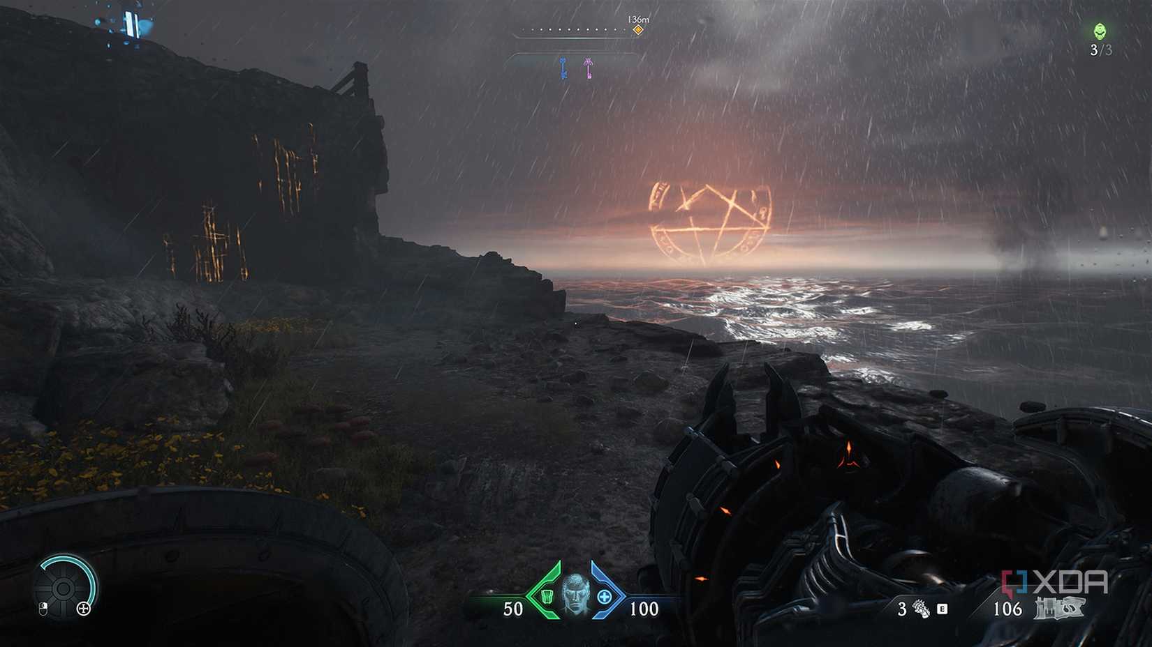A demonic symbol in the sky in Doom: The Dark Ages.