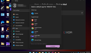Shows selecting Proton Drive as default in MailTo menu in the Settings app