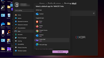 Shows selecting Proton Drive as default in MailTo menu in the Settings app