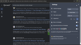 Shows Qwant search engine settings