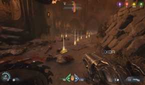 A trail of gold bars on the ground in Doom: The Dark Ages.