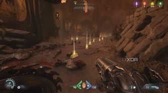 A trail of gold bars on the ground in Doom: The Dark Ages.