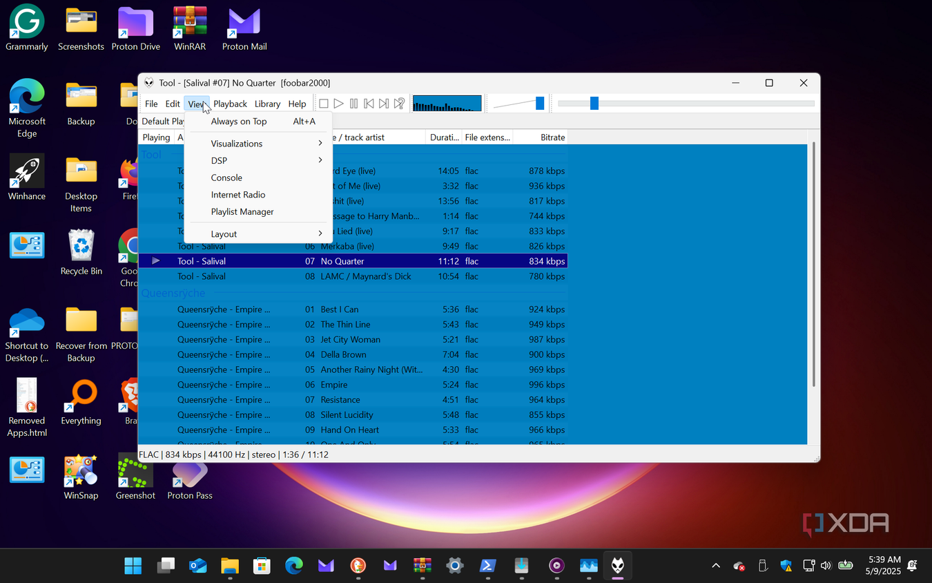 Shows foobar2000 customization settings