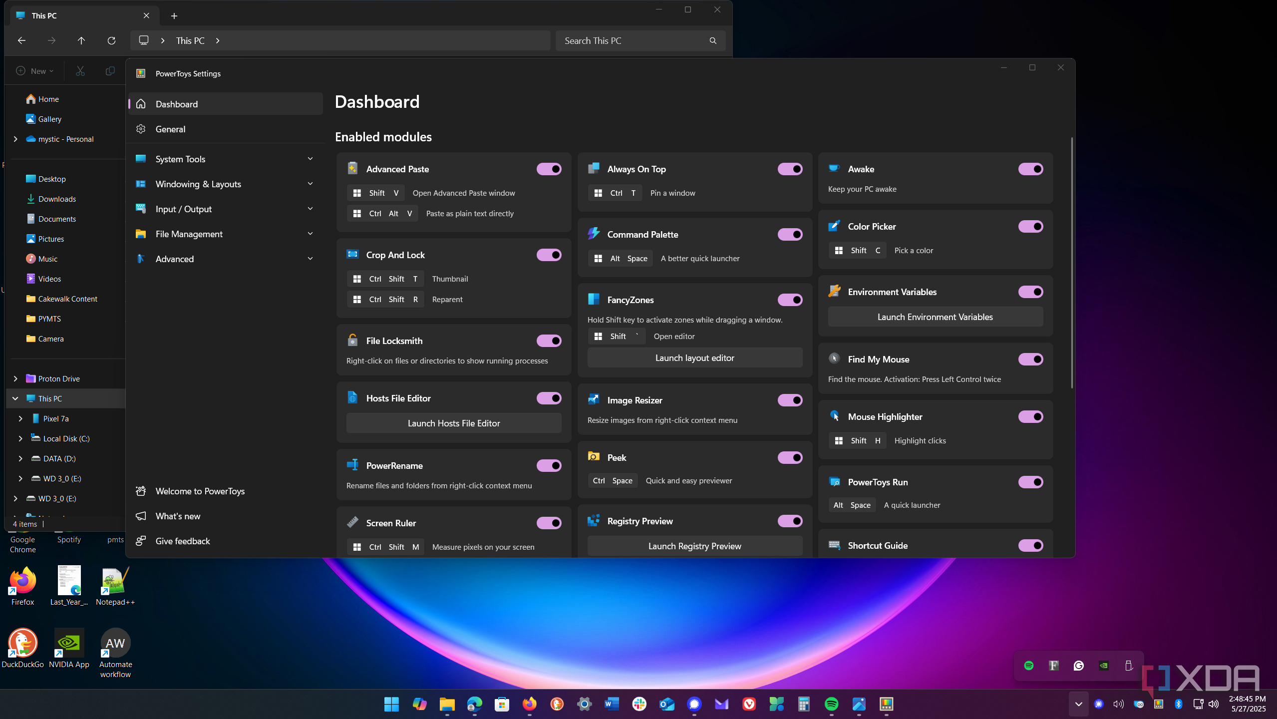 Shows PowerToys dashboard running on Windows 11