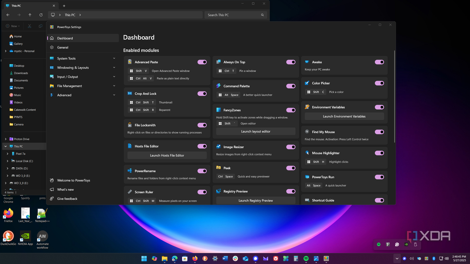 Shows PowerToys dashboard running on Windows 11