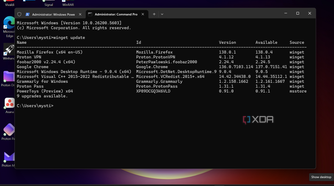 Shows winget from command prompt on second laptop results of available updates
