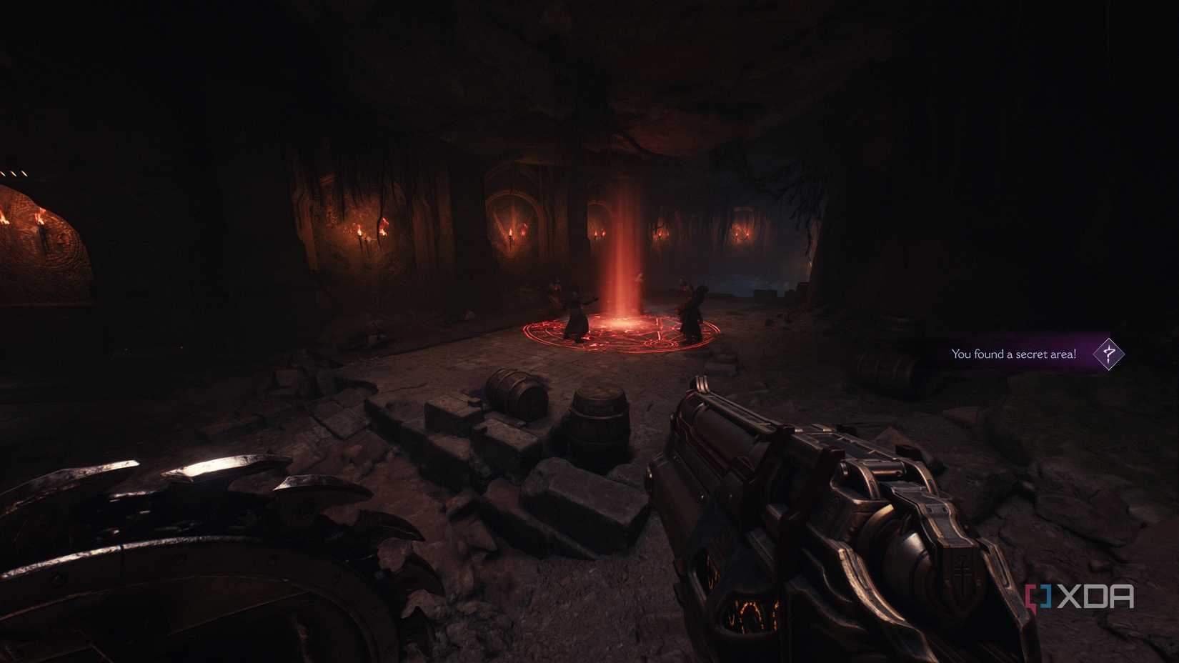 Demon cultists praying in a circle in Doom: The Dark Ages.