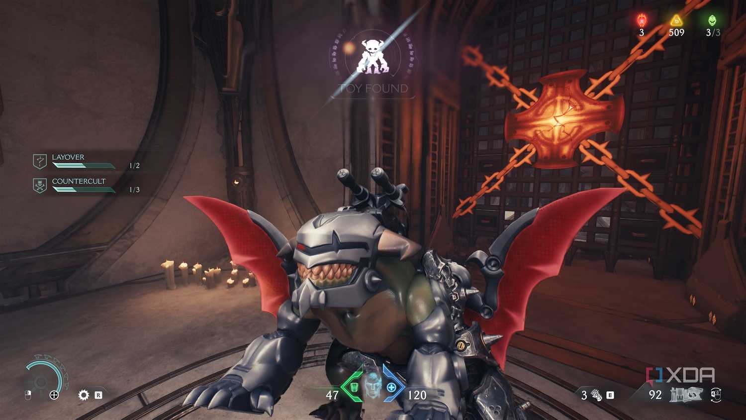 A toy collectible of Serrat the dragon in Doom: The Dark Ages.