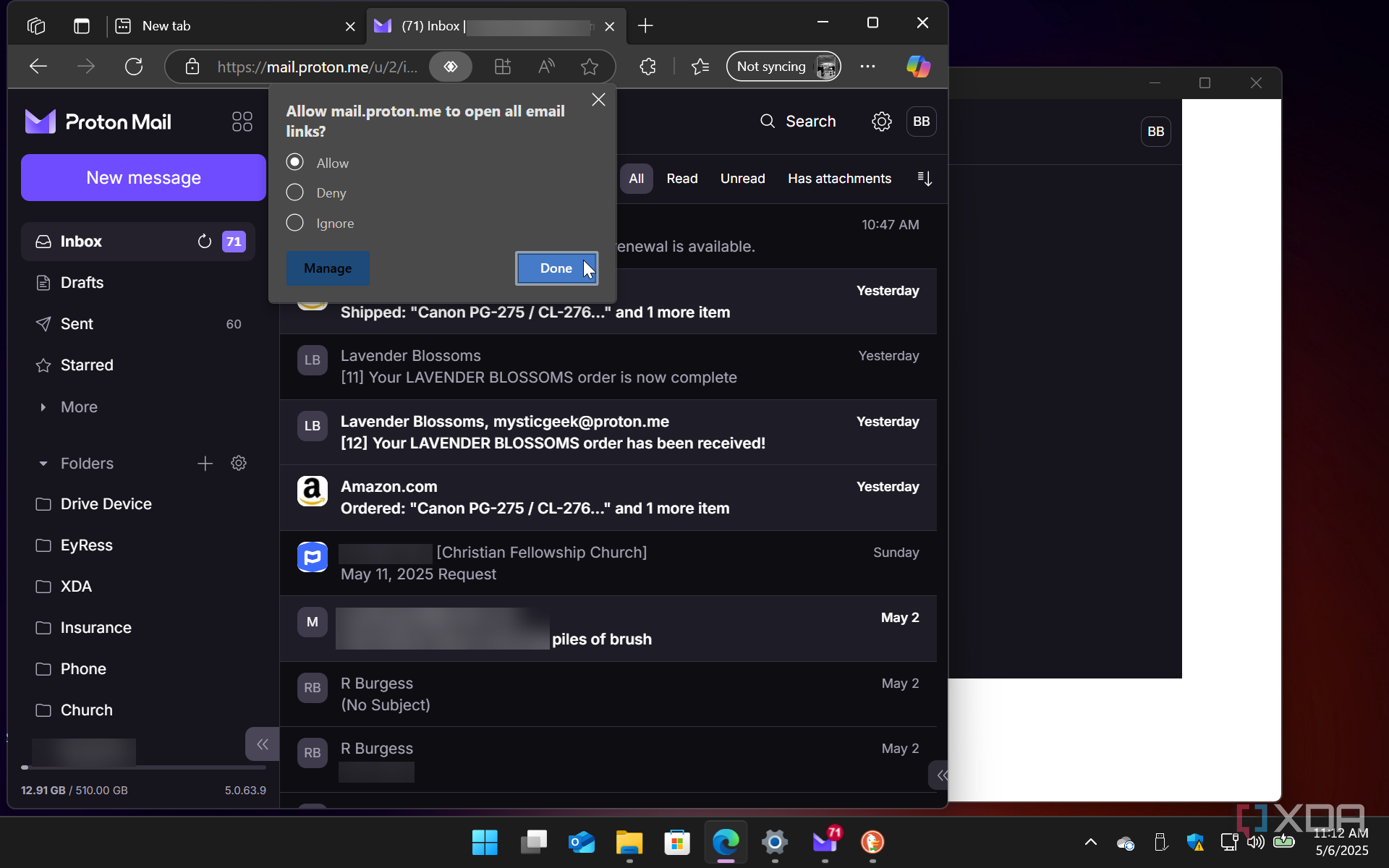 Shows selecting Proton Mail as default in Chromium browser Microsoft Edge