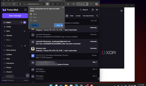 Shows selecting Proton Mail as default in Chromium browser Microsoft Edge