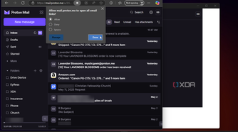 Shows selecting Proton Mail as default in Chromium browser Microsoft Edge