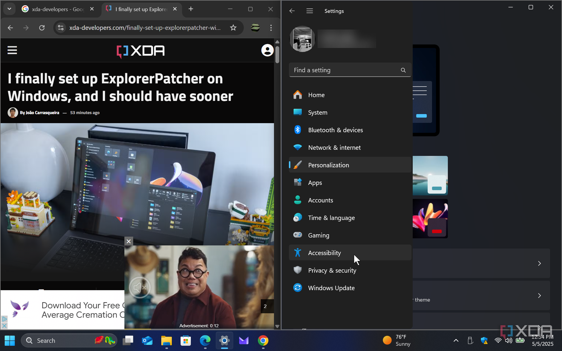 Shows accessibility in Settings on Windows 11