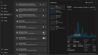 Shows Wintoys utility and task manager together on Windows 11