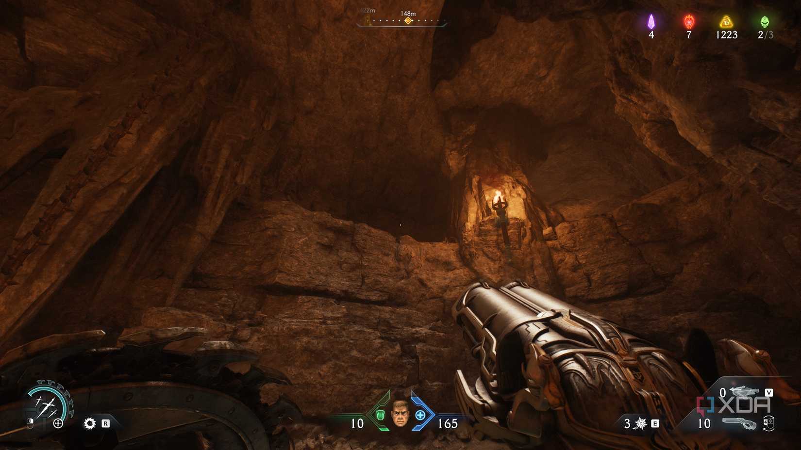 An overhead rocky ledge in chapter 20 of Doom: The Dark Ages.
