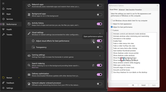 Shows managing visual effects settings in Wintoys