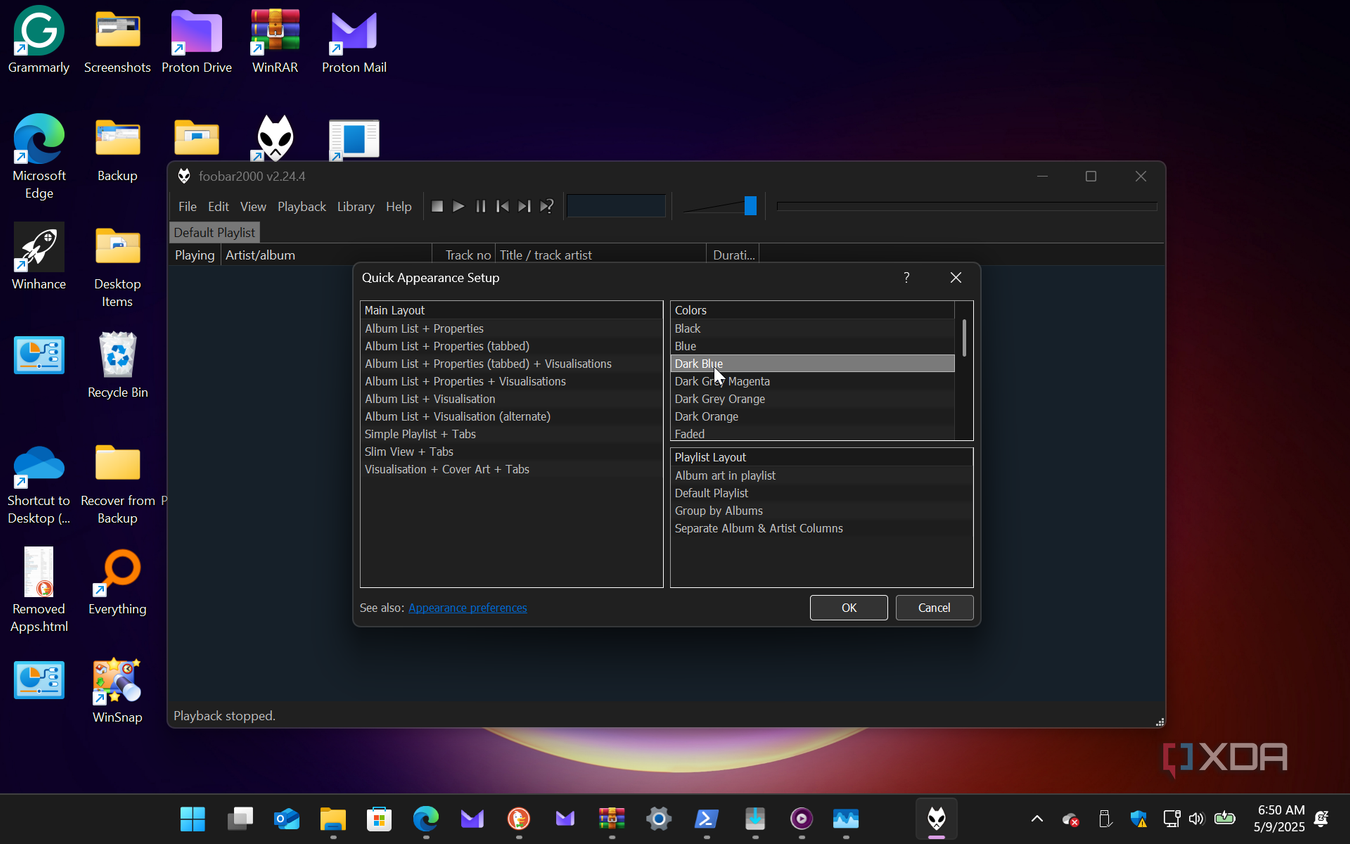 Shows initial installation of foobar2000