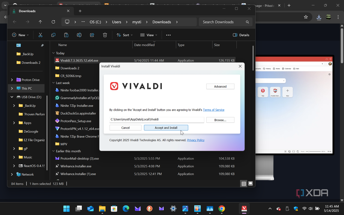 Shows installing Vivaldi web browser