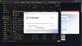 Shows installing Vivaldi web browser