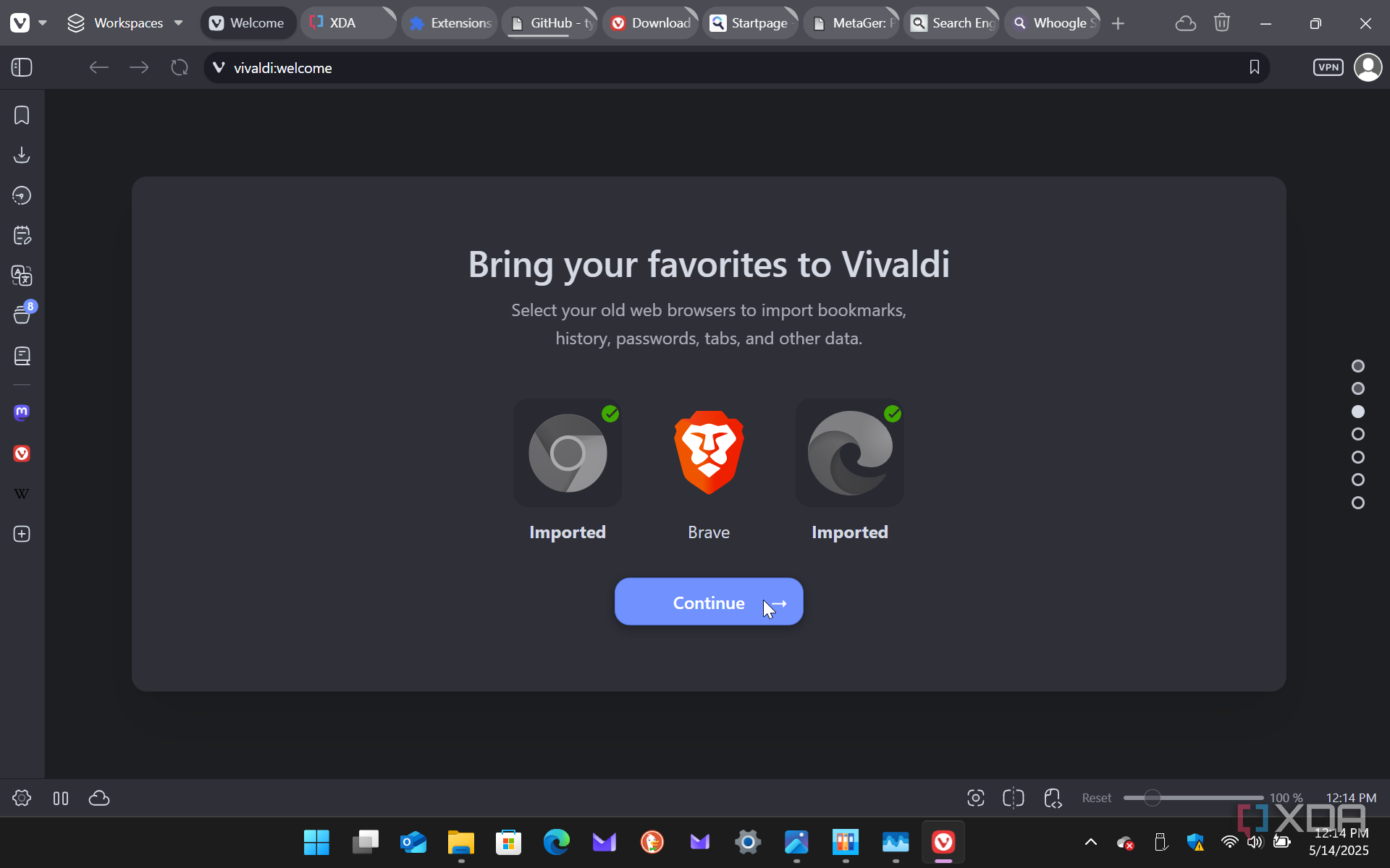 Shows importing bookmarks to Vivaldi