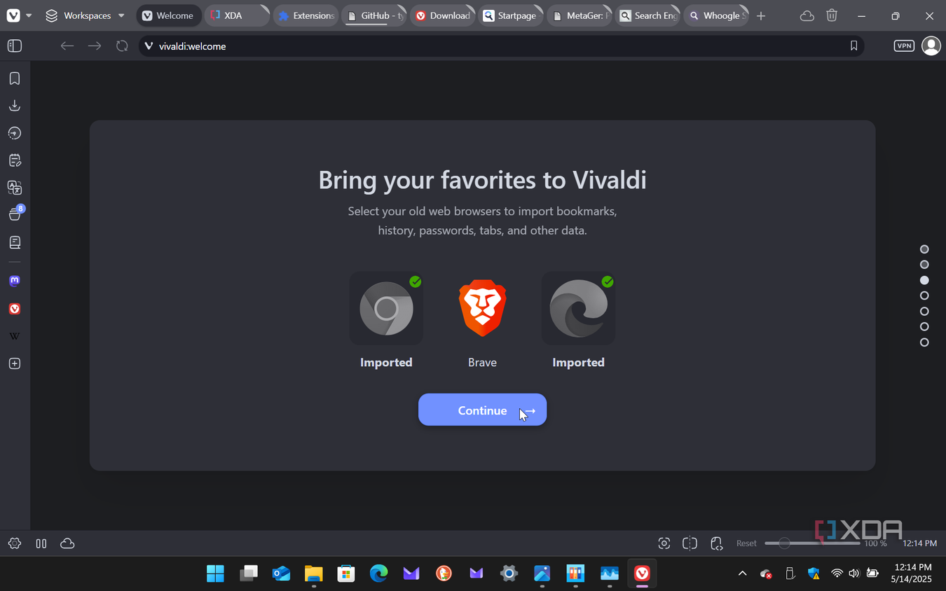 Shows importing bookmarks to Vivaldi