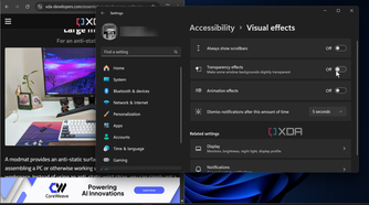 Shows turning off transparency effects on Windows 11