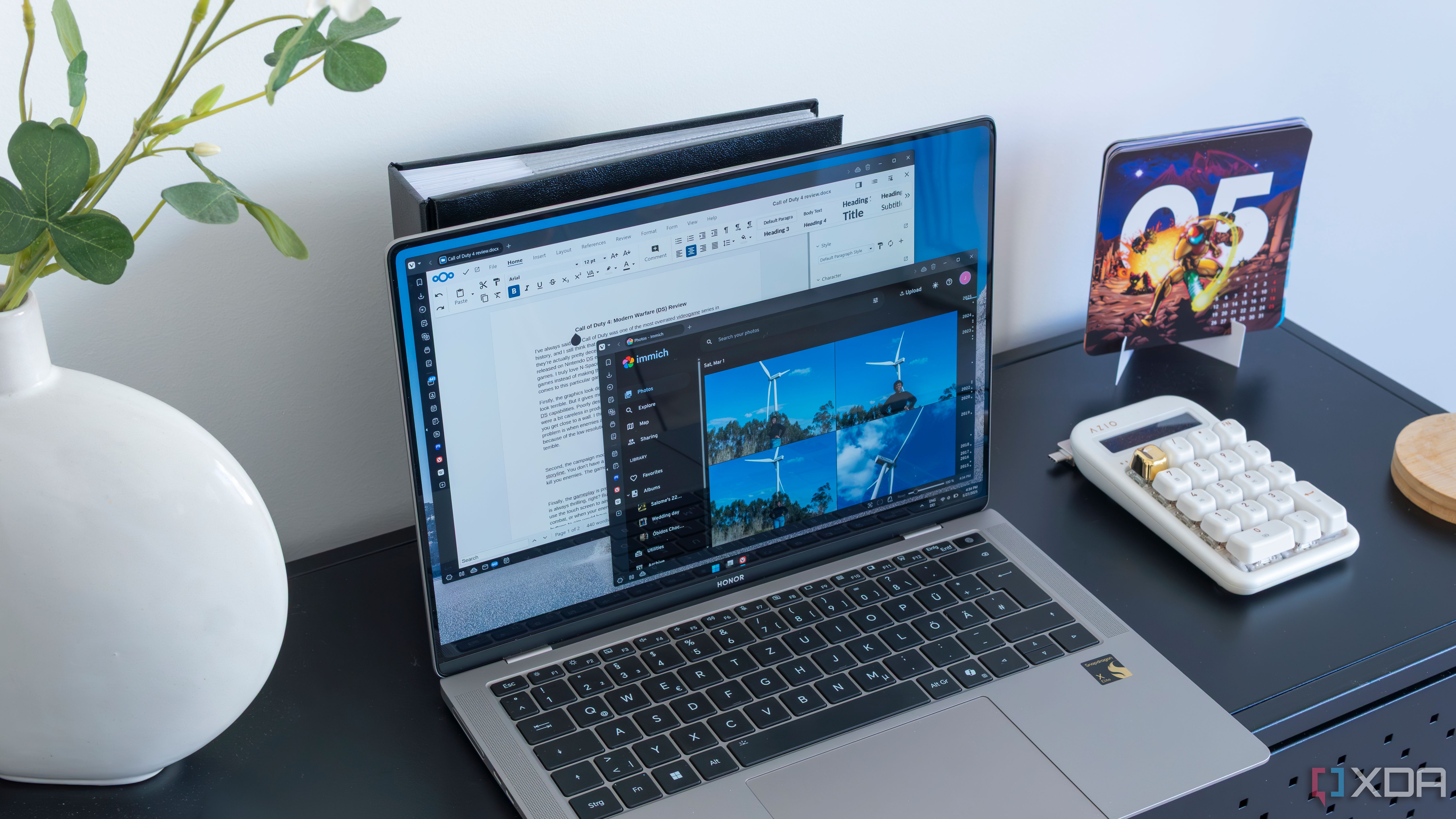 A Windows 11 laptop showing the Web UI for Immich along with Nextcloud Office showing a Word document