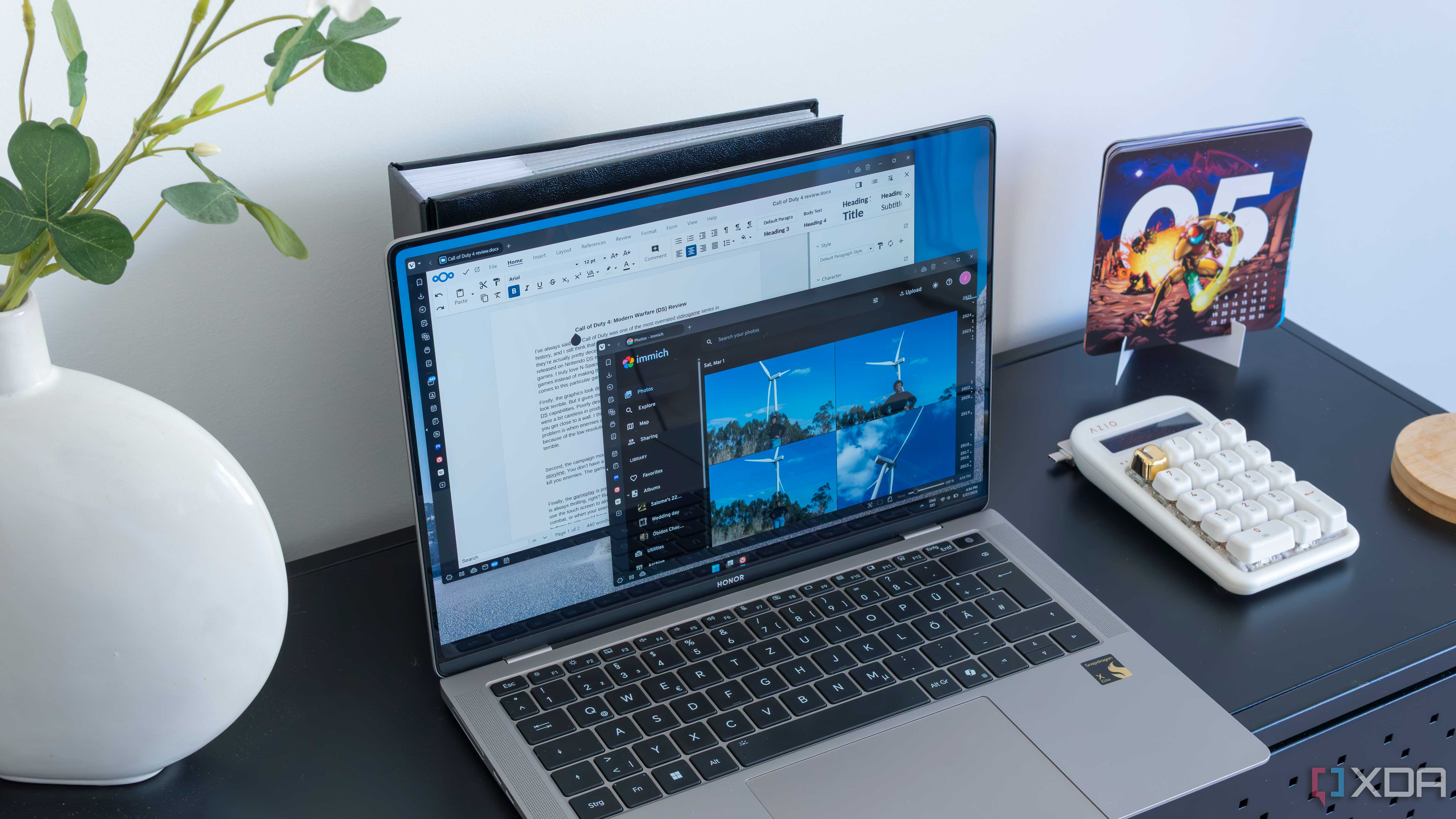 A Windows 11 laptop showing the Web UI for Immich along with Nextcloud Office showing a Word document