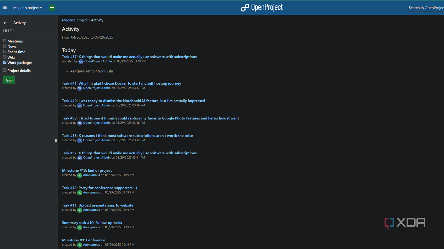 activity feed in openproject
