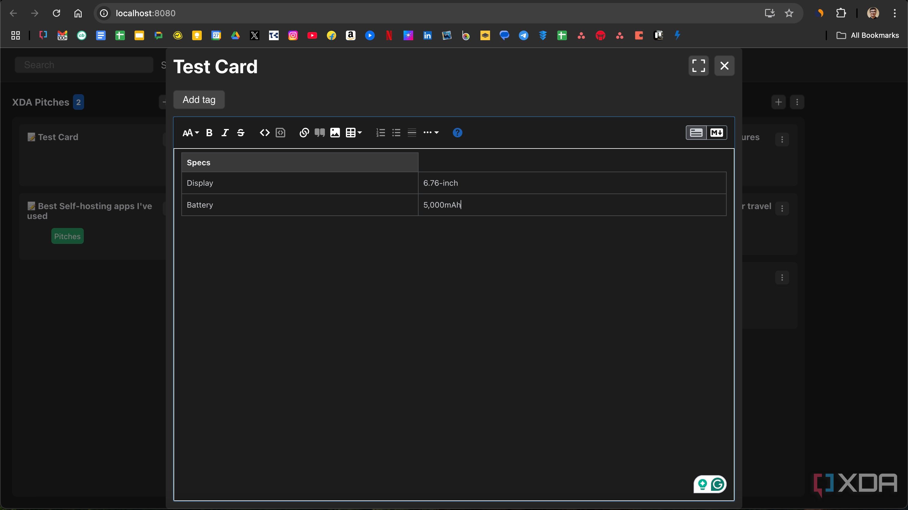 Adding a table and other elements